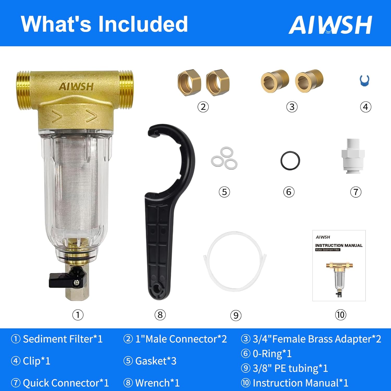 AIWSH AWS - QZ10 40 - Micron Spin - Down Whole - House Sediment Filter with Reusable Cartridge & Anti - Burst, Freeze - Resistant Design Filter - AIWSH