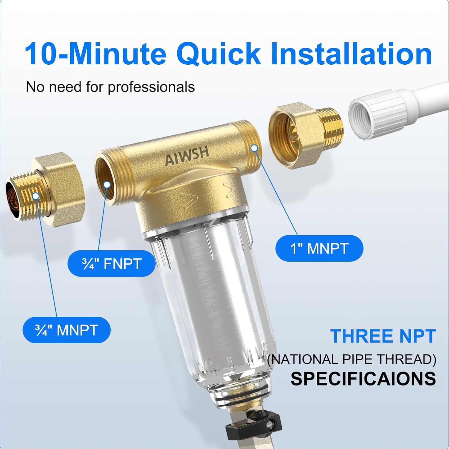 AIWSH AWS - QZ10 40 - Micron Spin - Down Whole - House Sediment Filter with Reusable Cartridge & Anti - Burst, Freeze - Resistant Design Filter - AIWSH