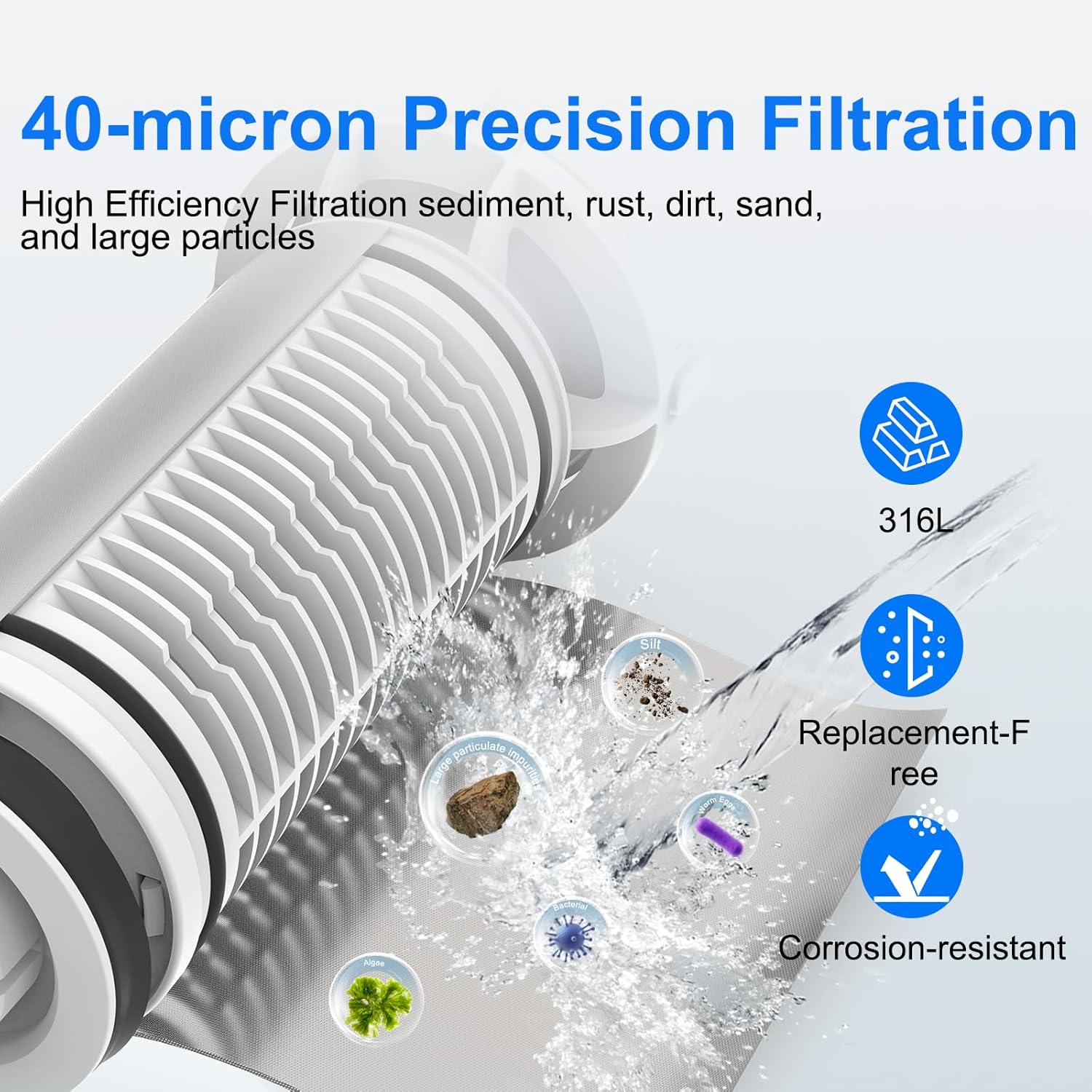 AIWSH AWS - QZ10 40 - Micron Spin - Down Whole - House Sediment Filter with Reusable Cartridge & Anti - Burst, Freeze - Resistant Design Filter - AIWSH
